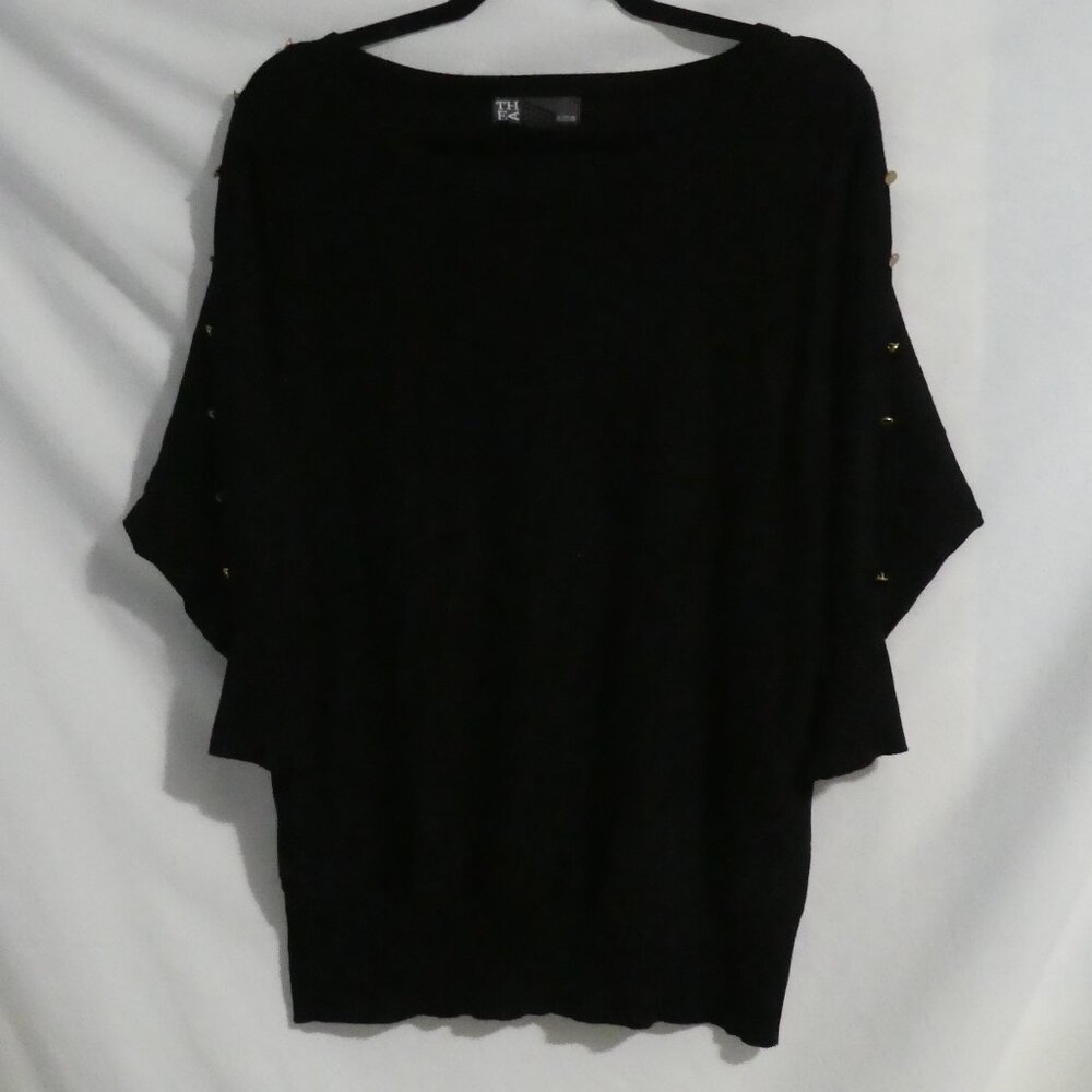 THEA - CHELSEA & THEODORE | medium | Black Shirt With Stud Sleeve Detail | NWOT